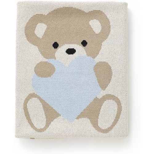 LAWKUL Babby Blanket 100% Cotton Cuddly Bear Snuggle Receiving Blanket Soft Swaddle Cozy for Infant Boy Girl 40x30in Beige
