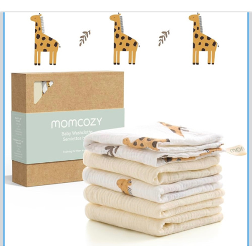 Momcozy Baby Washcloths - 4 Layer Design| Medium Thickness| Premium Cotton for Newborns' Skin-Great for Bathing, Wiping & on-The-go Use, Shower Gift and Essential(5 Pack, 10x10 inch)