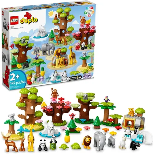 LEGO DUPLO Wild Animals of The World Building Set, Includes Sounds, World Map Playmat, 22 Animal Figures, Educational Gift, Learning Toy for Girls & Boys, Toddler Toys for Ages 2-4 Years Old, 10975