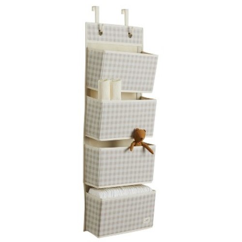 3 Sprouts Recycled Fabric Over the Door Organizer for Nursery - Gingham Beige