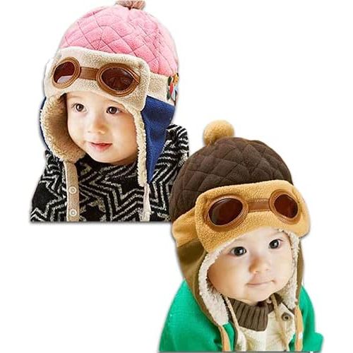 Crochet Earflap Pilot Hats Rabbit Ears Beanie Cap Winter Warm Knit Caps for Toddlers Baby Girls and Boys
