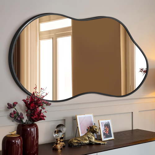 TEWLOSS Irregular Wall Mirror 36"x24" Cloud Shaped Mirrors for Bathroom, Black Aluminum Alloy Frame