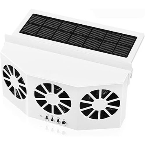 Car Solar Powered Window Exhaust Fan, Air Purifier, Solar Power Air Vent Radiator Fan for Backseat or Frontseat, Vehicle Ventilation Fan (White)