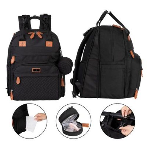 BabbleRoo Diaper Bag Backpack Stylish 40L Hands Free Baby Bag with Changing Pad, Stroller Straps & Water-Resistant, Black, Extra Large