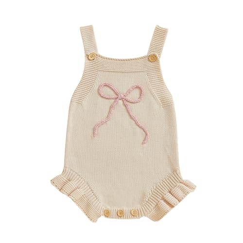 KtwHarnu Newborn Infant Baby Girl Clothes Embroidery Sleeveless Knitted Romper Fly Sleeve Sweater Bodysuit One-Piece Outfit