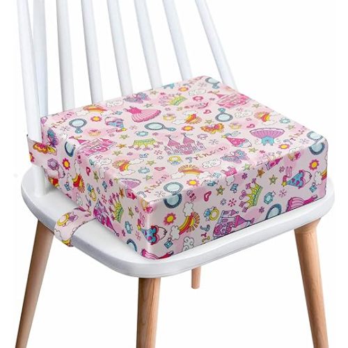 Toddler Booster Seat for Dining Table,4 Inches Washable Double Safer Straps Non-Slip Bottom Booster Seat for Kids, Portable Travel High Density Sponge Detachable Increasing Cushion for Child...