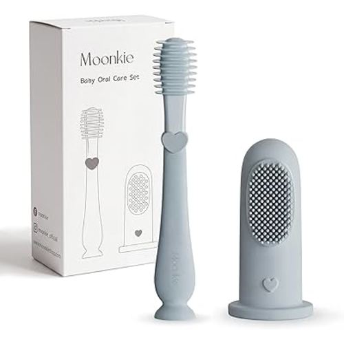 Moonkie Baby Finger Toothbrush Tongue Oral Cleaner Kit for 3 Months +, 2 Pcs (Cloud)
