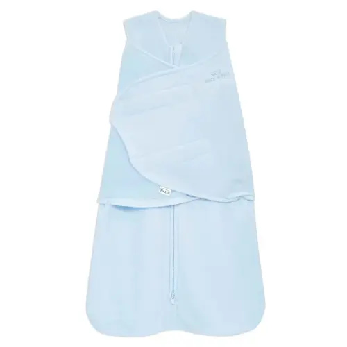 HALO Micro-Fleece Sleepsack Swaddle, 3-Way Adjustable Wearable Blanket, TOG 3.0, Baby Blue, Newborn, 0-3 Months