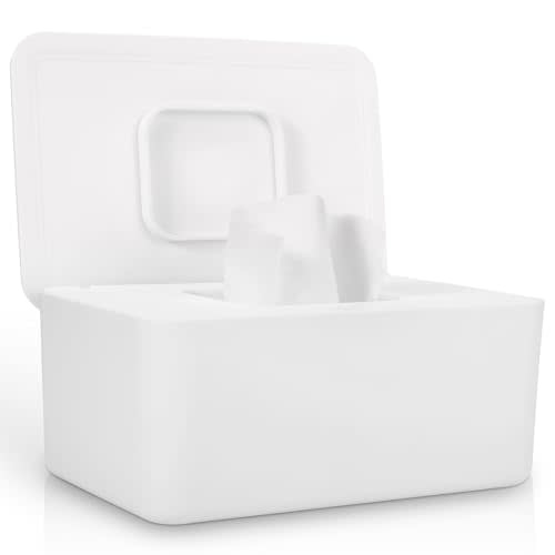 LEQXGO Baby Wipes Dispenser, Wipes Dispenser Baby Wipes Case, Baby Wipe Holder for Fresh Wipes, Non-Slip Wipes Case, Wipe Container with Sealing Design Lid (White)