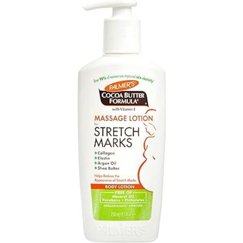 Palmer's Cocoa Butter Formula Massage Lotion For Stretch Marks, Pregnancy Skin Care, Belly Cream with Collagen, Elastin, Argan OIl and Shea Butter, 8.5 Ounces