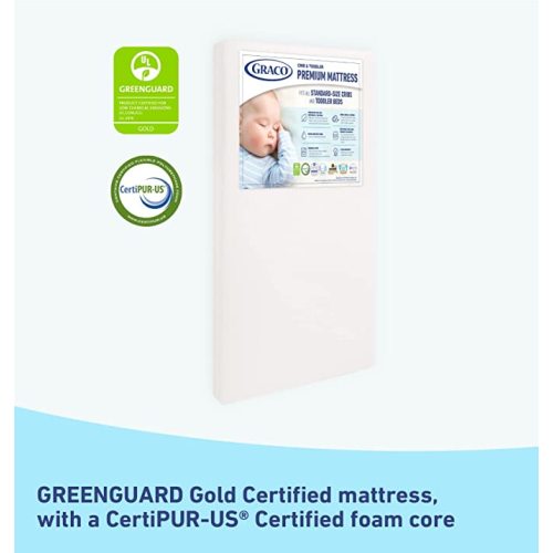 Graco Premium Foam Crib & Toddler Mattress – GREENGUARD Gold Certified, CertiPUR-US Certified Foam, Machine Washable, Water-Resistant and Removable Cover, Fits Standard Full-Size Crib and Toddler Bed