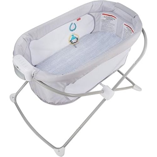Fisher-Price Portable Baby Crib Soothing View Vibe Bassinet with Music Vibrations & Slim Fold for Travel Newborns 0+ Months, Hearthstone