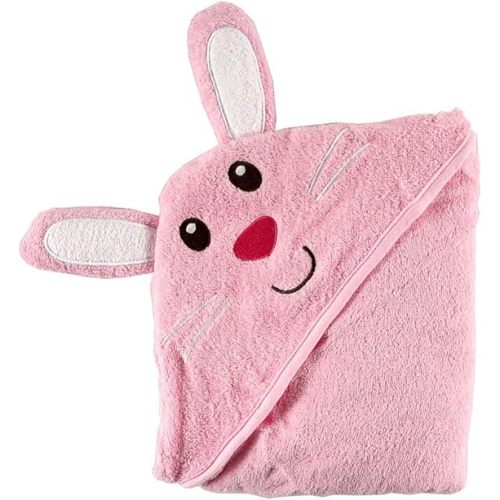 Luvable Friends Unisex Baby Cotton Animal Face Hooded Towel, Bunny, One Size