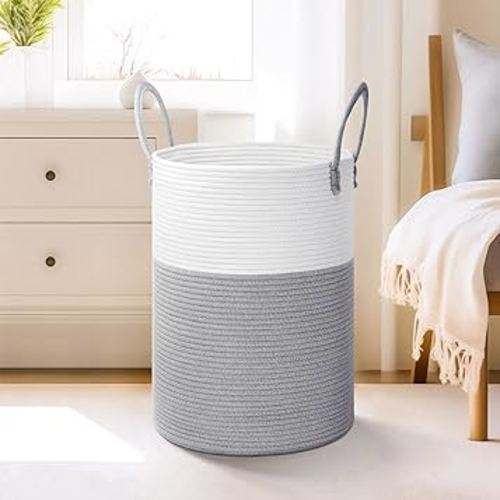 Laundry Basket,Woven Cotton Rope Laundry Hamper,40L for Decorative Storage of Dirty Clothes,Toys and Blankets in Bathroom,Baby Room and Living Room