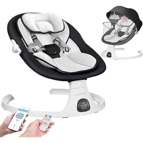 Electric Baby Swings for Infants to Toddler Baby Swing with 5-Speed 3-Seat Positions 5-Point Carabiner,with Bluetooth Music 10-Preset Melodies (Black White)