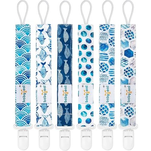 Babygoal Ocean Blue Pacifier Clips, 6 Pack Binky Paci Holder Clips and Leash for Boys and Girls Fits for Most Pacifier, Binkie Styles & Baby Teethers & Toys and Gift 6PS12