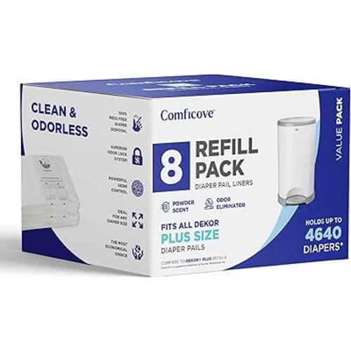 Refills Compatible with DEKOR PLUS Diaper Pails | 8 Pack | Extra Thick Diaper Pail Refill Liners | Fresh Scent | Easy to Replace and Dispose of Diaper Bag | Odorless Baby Diapers Disposal