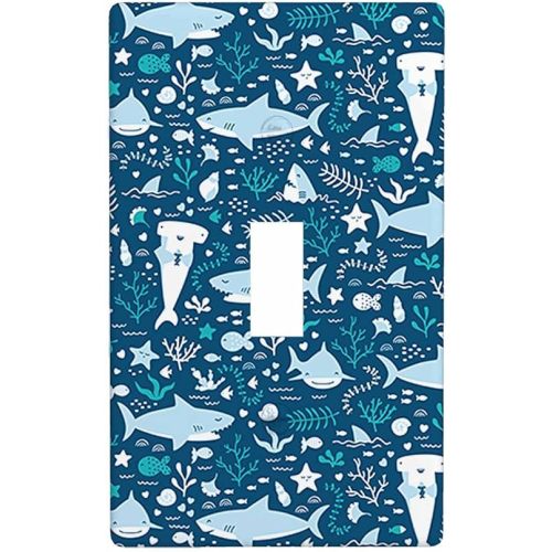 Blue Shark Fish Single Toggle Covers Ocean Star Snail Seaweed Reef Coral 1 Gang Wall Plate Decor Light Switch Covers Bedroom Home Kitchen