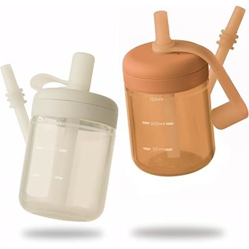 Moonkie Baby Straw cup | Silicone Toddler Sippy Cup Training Cup with Straw Lid | BPA-Free Drop-Proof Baby Cup | Baby Led Weaning | 6 Months+, 5 oz, 2pack