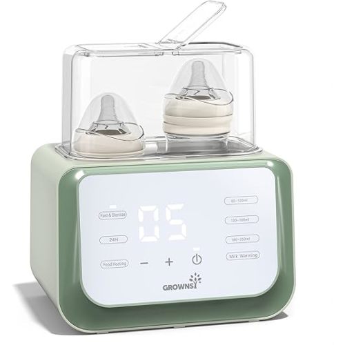 Baby Bottle Warmer, Grownsy 8-in-1 Fast Milk Warmer with Timer Breastmilk or Formula, Fits 2 Bottles, Accurate Temperature Control, with Defrost, Sterili-zing, Keep, Heat Baby Food Jars Function