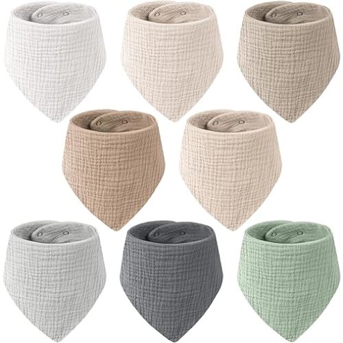 Muslin Baby Bibs for Unisex, 100% Cotton Soft and Absorbent Gender Neutral Set for Feeding and Drooling 8 Packs