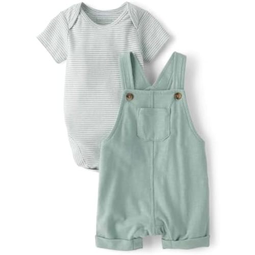 The Children's Place Baby Boys' And Newborn Short Sleeve Bodysuit and Overalls 2 Piece Playwear Set