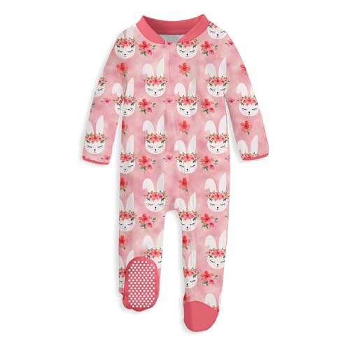 uideazone Baby Girls Footed Pajamas Zip-Front One-Piece Sleeper Non-Slip Footie Cute Pattern Jumpsuit PJs 0-12 Month