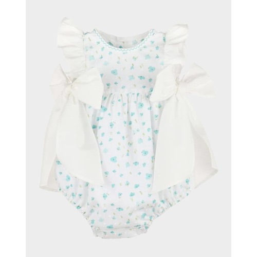 Azure Bubble Romper W/ Bows, Size 6M-24M