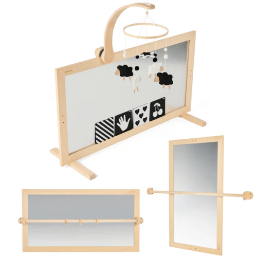 Montessori 3 in 1 Baby Mirror, Tummy Time Gym with Bar