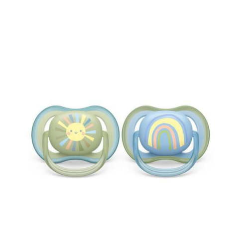 Philips Avent Ultra Air Pacifier 0-6m, smiling sun / blue rainbow, 2 pack, SCF085/58, Avent Ultra Air Pacifier 0-6m smiling sun blue 2pk
