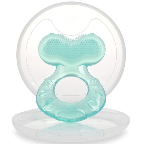 Nuby Silicone Teethe-EEZ Teether with Bristles, Includes Hygienic Case, Aqua (Pack of 1)