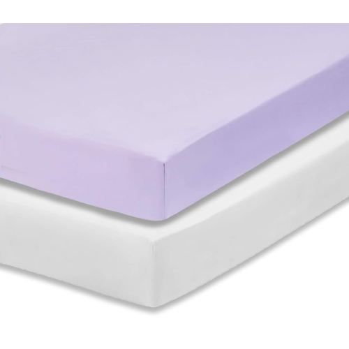 Everyday Kids 2-Pack Fitted Crib Sheets, 100% Soft Breathable Microfiber Baby Sheet, Fits Standard Size Crib Mattress 28in x 52in, White Nursery Sheet and Lavender Nursery Sheet