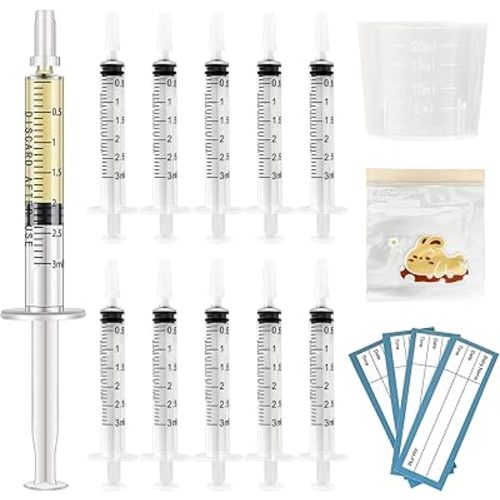 50 Colostrum Collector Sets Include 3ml Without Needle Colostrum Syringe with Cap, Sticker, Clear ziplock Bag and a Measuring Cup