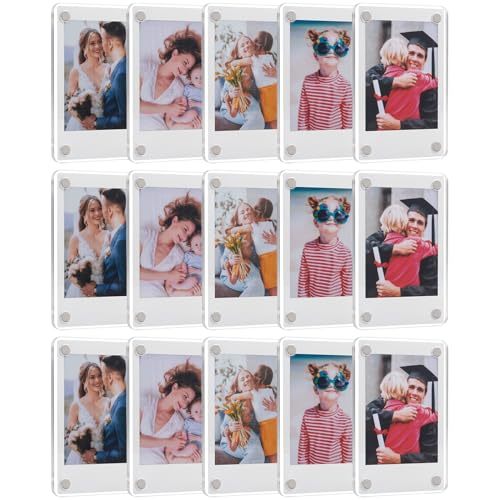 SUNEZLGO 15 Pack- Acrylic Fridge Magnetic Frame, Acrylic Photo Picture Frames,Double Sided Photo Refrigerator Magnet Picture Frame for Fujifilm Instax Mini,Clear Picture Display Frame,2.36 x 3.54 Inch