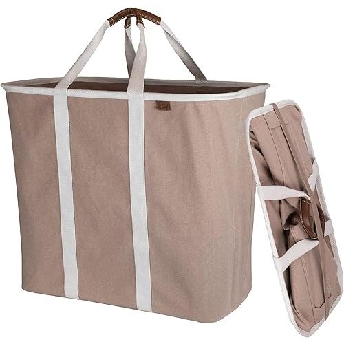 CleverMade Collapsible Laundry Caddy - LUXE Mocha 2-Pack 64L - Foldable Storage Organization Container for Clothes Laundry Room Storage Solution