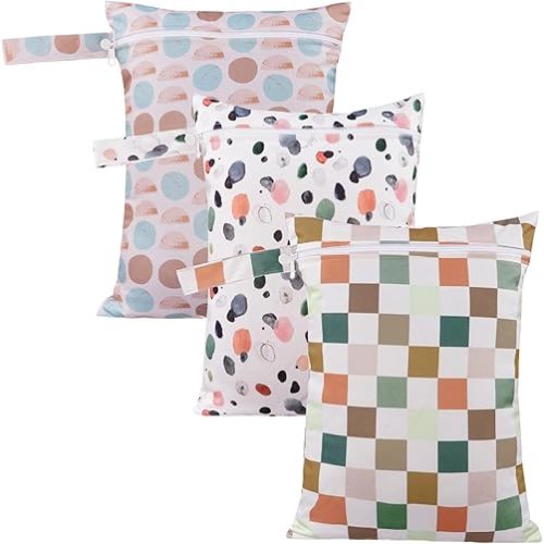 3 Set Wet Bag Storage Bag Zipper Waterproof Washable Travel Bags, Beach, Pool, Gym Bag for Cloth Diaper, Swimsuits & Wet Clothes for Baby,11.8x15.7inch(Lattice)