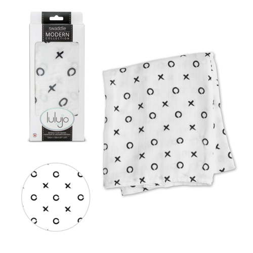 lulujo Baby Rayon Sourced Bamboo Muslin Swaddling Blanket, Hugs and Kisses, 47" x 47"
