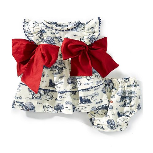 Edgehill Collection Baby Girls Sleeveless Flag Toile Print Side-Bow Dress