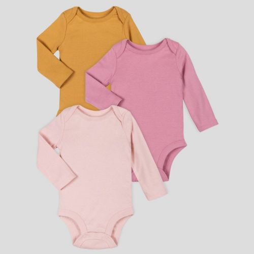 Lamaze Baby 3pk Organic Cotton Long Sleeve Mauve Bodysuits - Pink