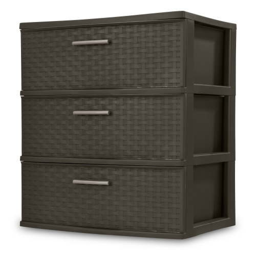 Sterilite Plastic Storage, 3 Drawer Wide Weave Tower Espresso