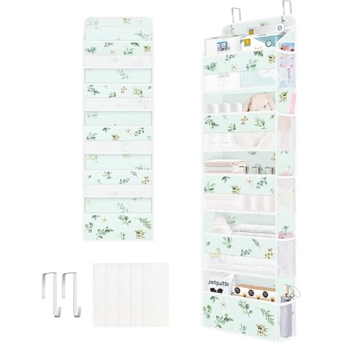 Clastyle Leaf Over The Door Organizer Nursery Hanging Storage Organizer for Women Girls Clothes Diaper Toy Closet Door Hanging Shelf Storage for Bedroom Bathroom Pantry, Eucalyptus Stems, 5-Tier
