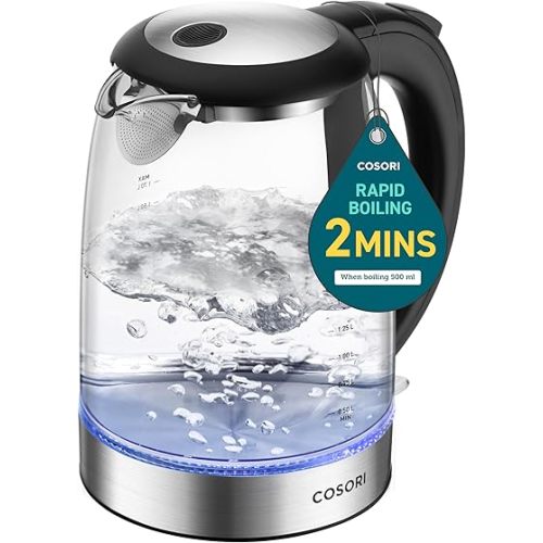 Cosori Electric Kettle, No Plastic Filter & Spout, Stainless Steel Inner Lid, Tea Kettle & Hot Water Boiler For Coffee & Tea, Water Heater & Teapot, Automatic Shut Off, Black, 1.7L/1500W
