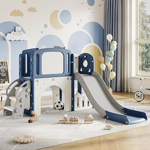 Garvee 8-in-1 Toddler Slide Indoor & Outdoor Playground Playset for Kids-Includes Climber, Basketball Hoop, Telescope, Tunnel, and Storage Space for Backyard & Courtyard Fun