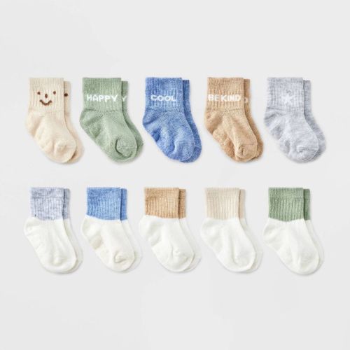 Baby 10pk Low-Cut Socks - Cat & Jack™ 6-12M: Midweight Knit, Rib Cuffs, Solid & Classic Patterns