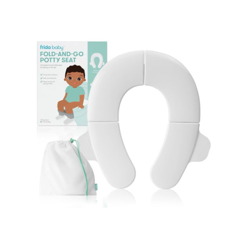 Frida Baby Fold-and-Go Portable Potty Seat for Toilet, Foldable Travel Potty Seat for Toddler, Fits Round & Oval Toilets, Non-Slip Base, Handles, Includes Free Travel Bag