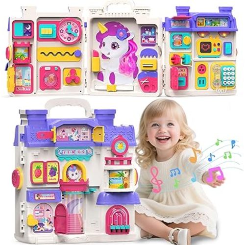 Toys for 1 Year Old Girl Gifts, Montessori Toys Busy Board for 1 2 Year Old - 56+ Activities Bilingual Early Educational Learning Toddler Baby Girl Toys, First Birthday Gifts for 1 2 Year Old Girls