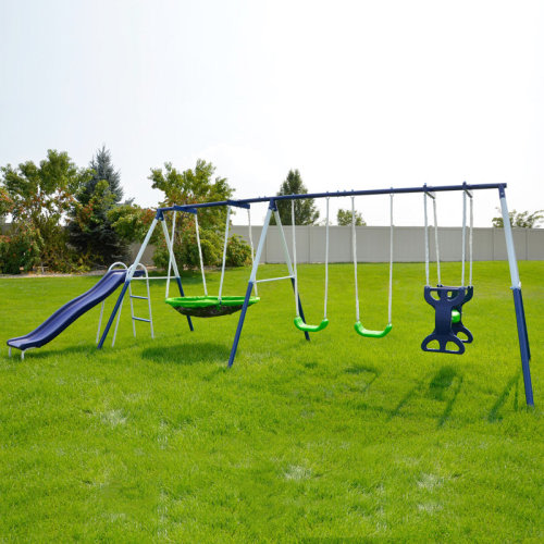 Sportspower Outdoor Rosemead Metal Swing Set with Lifetime Warranty on 6' Double Wall Slide & Reviews | Wayfair