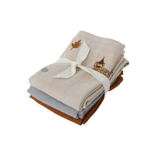 Set of 3 Leopard Muslin Square in Clay
