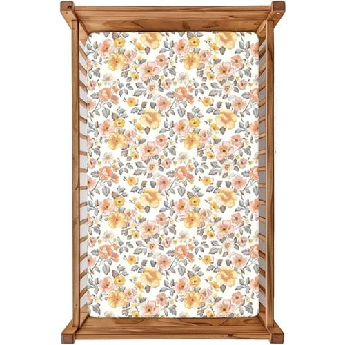 Vintage Flowers theme Fitted Crib Sheet,24"x 38" Breathable, Soft Baby Bedding, Ideal for Boys & Girls – Easy to Clean with Long-Lasting Durability,Roses Daisies and Wildflowers Pattern &Yellow Pink