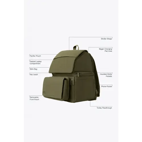 BÉIS 'The Ultimate Diaper Backpack' in Olive - Green Backpack Diaper Bag